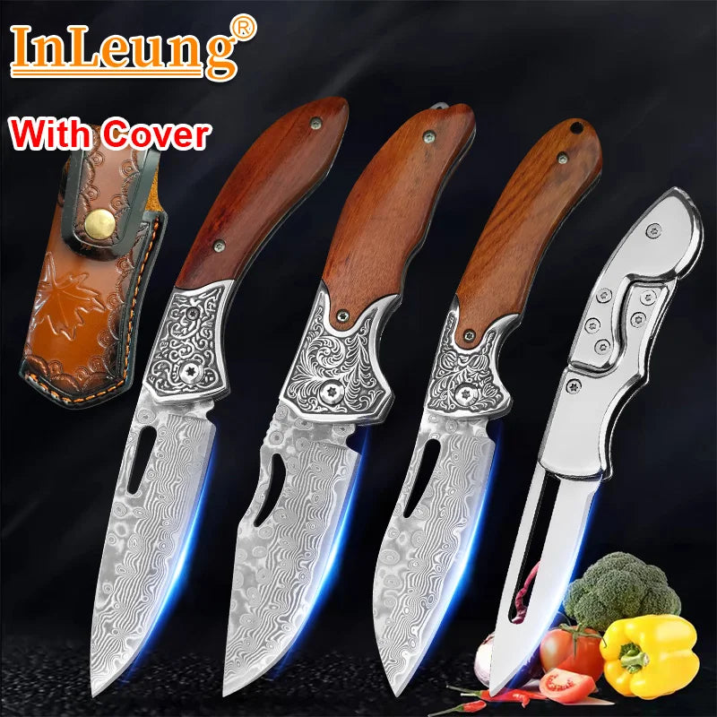 VG10 Damascus Steel Folding Knife – Wood Handle EDC Pocket Knife Damascus Folding Knife Qst