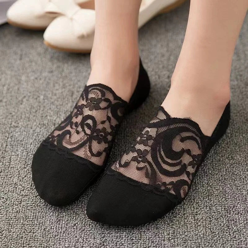 Women's Lace Invisible No-Show Socks | Non-Slip Breathable No-Show Lace Socks Qme black size eur 34-42