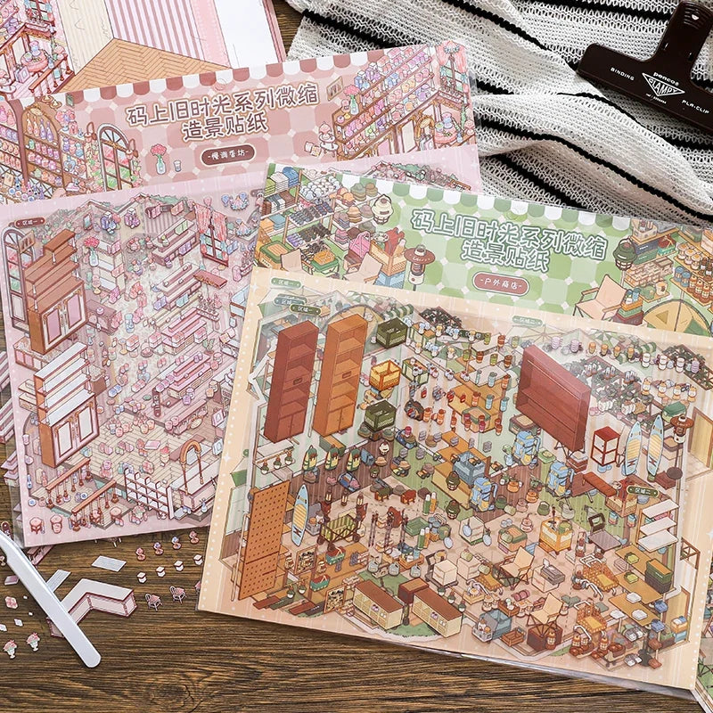 3D Cartoon Landscape Sticker Book – DIY Cabin Scene Miniature DIY Sticker Book Qme