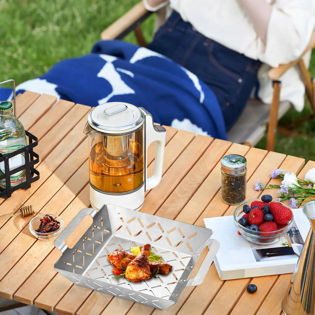 Stainless Steel BBQ Grill Basket – Perforated Grilling Net BBQ Grill Basket Qme