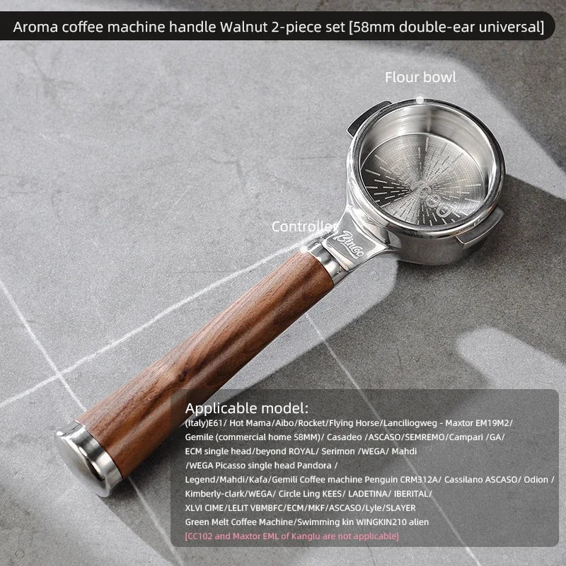 Bincoo Walnut Bottomless Portafilter 58mm – Open Espresso Handle Bottomless Portafilter Qst Walnut 58mm 2pc setD