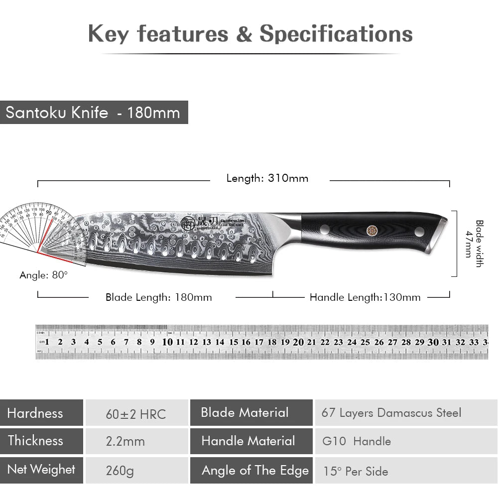 SHENGSHARP 7" Damascus Steel Santoku Knife – Japanese Chef Knife Santoku Chef Knife Qst
