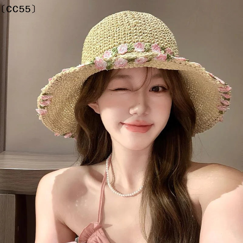Women's Foldable Crochet Sun Hat – Hollow Straw Beach Hat Crochet Sun Hat Qst