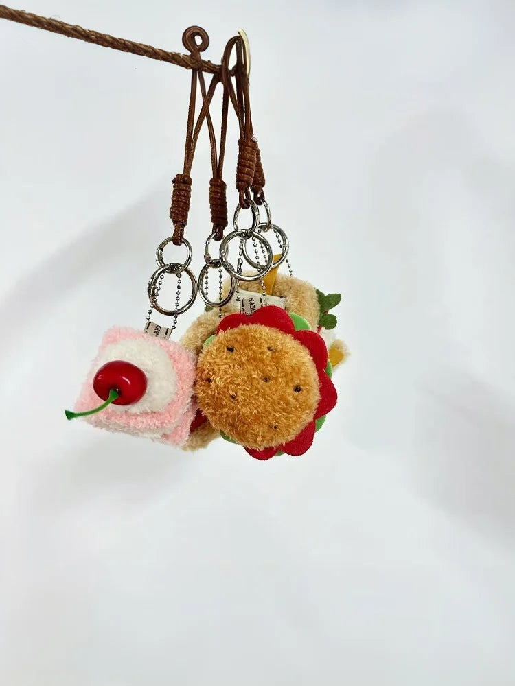 Food Plush Keychain – Hamburger, Sandwich & Cake Charm Novelty Plush Keychain Qme
