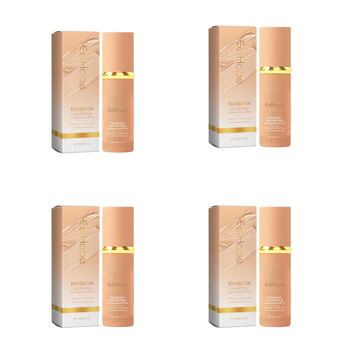Eelhope 4-in-1 Foundation SPF 50 Full Coverage Concealer Primer Liquid Foundation Qst 120ml boxed