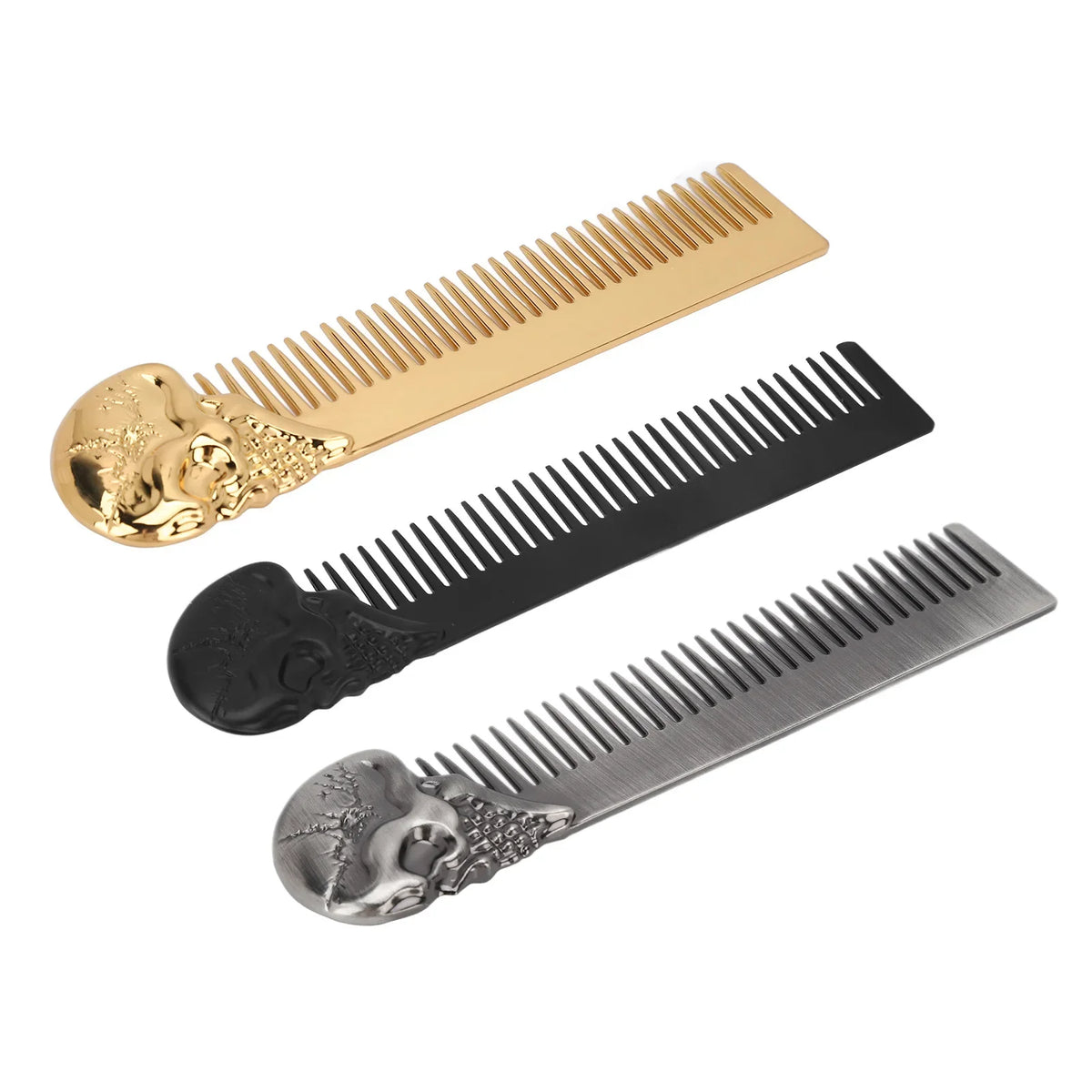 Zinc Alloy Skull Beard & Mustache Comb – Pocket Styling Beard & Hair Comb Qme