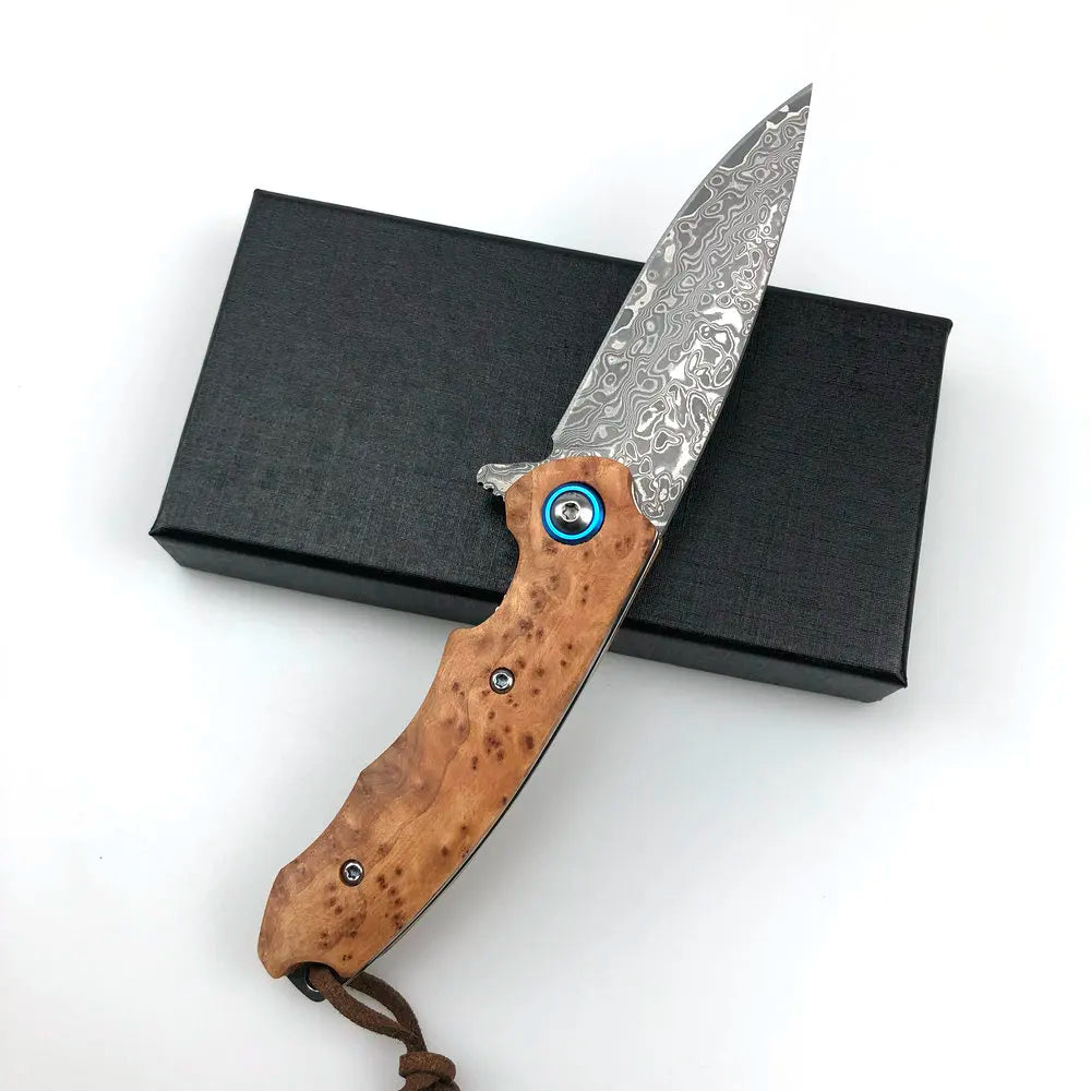 VG10 Damascus Folding Pocket Knife – Wood Handle EDC Tool Folding Pocket Knife Qst MULTI