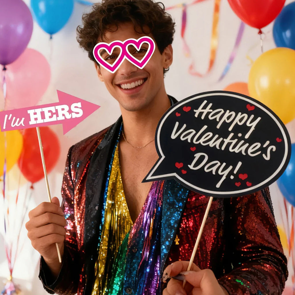 Valentine's Day Photo Props 25-Piece Set | Party Decorations Photo Booth Props Qme