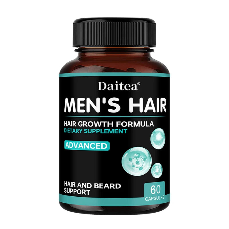 Men's Hair & Beard Capsules – Saw Palmetto & Biotin | DAITEA Hair & Beard Supplement Qst 60 count-1 bottle