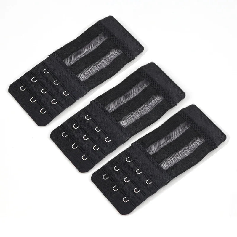 Women's 3-Hook Bra Extender Soft Nylon Strap – 4 Colors Bra Extender Qme black one size