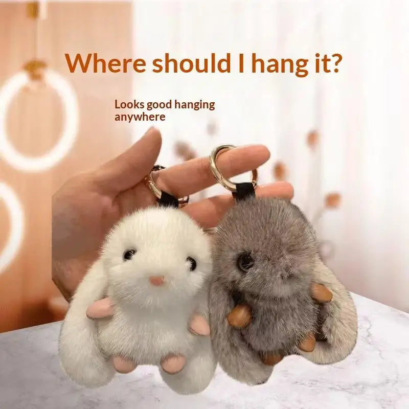 Plush Rabbit Keychain – Fluffy Soft Bunny Charm Pendant Plush Keychain Charm Qme