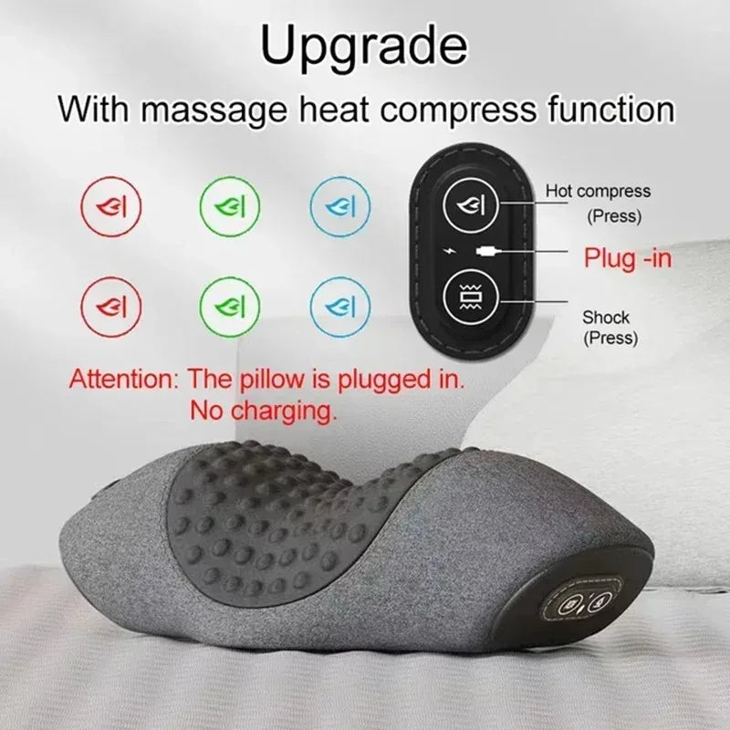 Electric Neck Massage Pillow – Heating Vibration Cervical Support Neck Massage Pillow Qst Upgraded Dark Grey