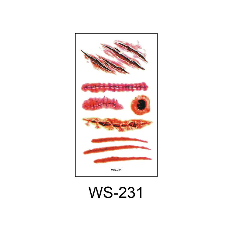 6-Pack Realistic Horror Wound Temporary Tattoos – Waterproof Scars Temporary Tattoos Qme