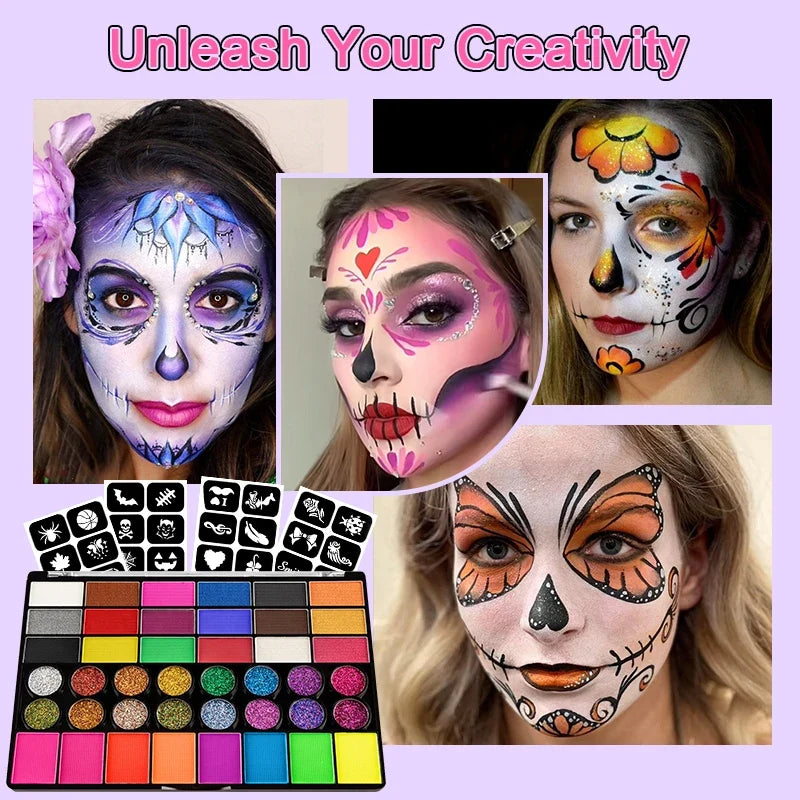 42-Color Water-Soluble Face & Body Paint Set with Brushes Face & Body Paint Kit Qme