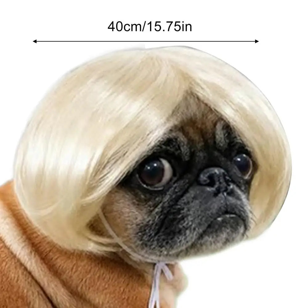Funny Cat & Dog Wig Bangs Adjustable Pet Halloween Costume Pet Costume Wig Qme WHITE China Mainland