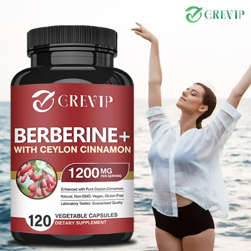 Berberine 1200mg + Ceylon Cinnamon – 120 Vegan Capsules Herbal Supplement Qst