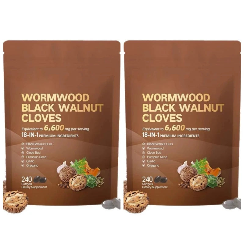 Wormwood Black Walnut Cloves 6600mg 18-in-1 Herbal Softgels 240ct Herbal Supplement Softgels Qst 240 Softgels 2 bags