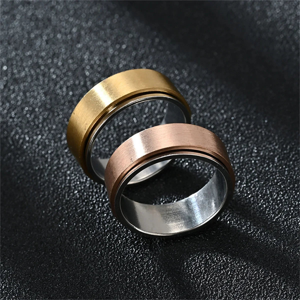 Fidget Spinner Ring Stainless Steel – Black & Silver Spinning Spinner Ring Qme