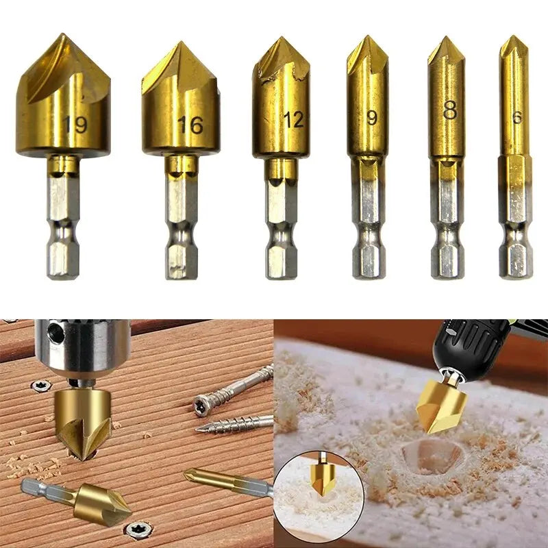 Titanium 5-Edge Chamfering Knife Set | Hex Handle, 6–19mm Chamfering Tool Set Qme