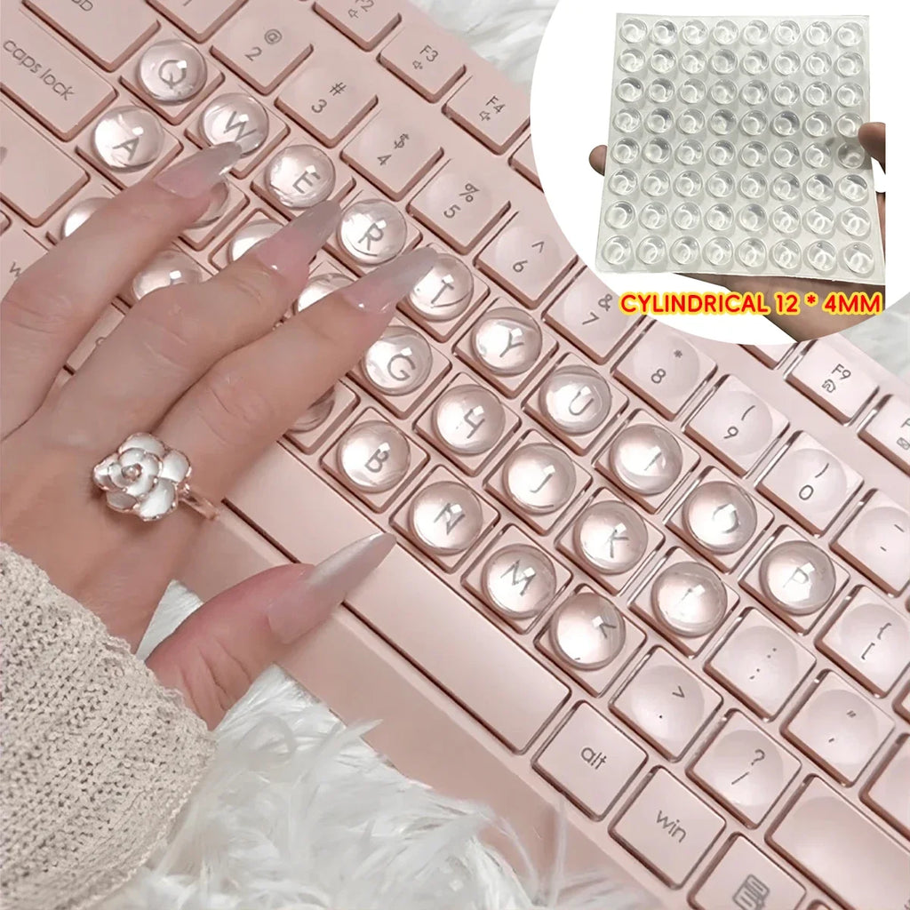 Silicone Keycaps for Long Nails – 64 Clear 3D Sticker Set Silicone Keycap Set Qme Beige