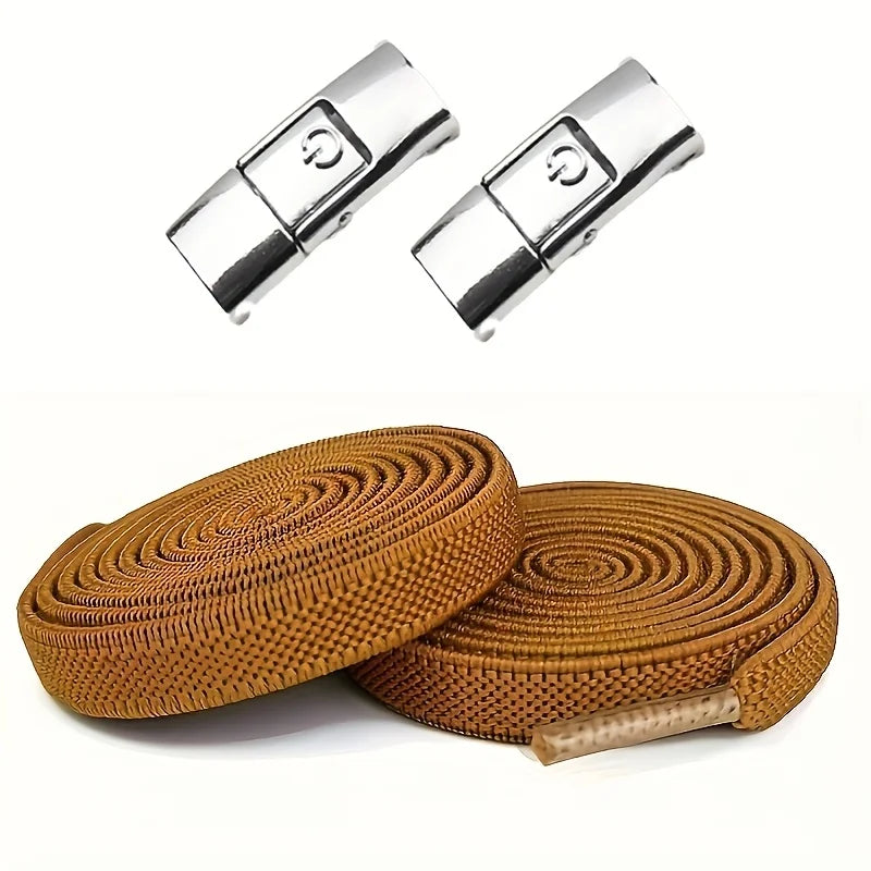 No-Tie Elastic Shoelaces with Quick Press Metal Lock Buckles No-Tie Shoelaces Qme Brown 1pair