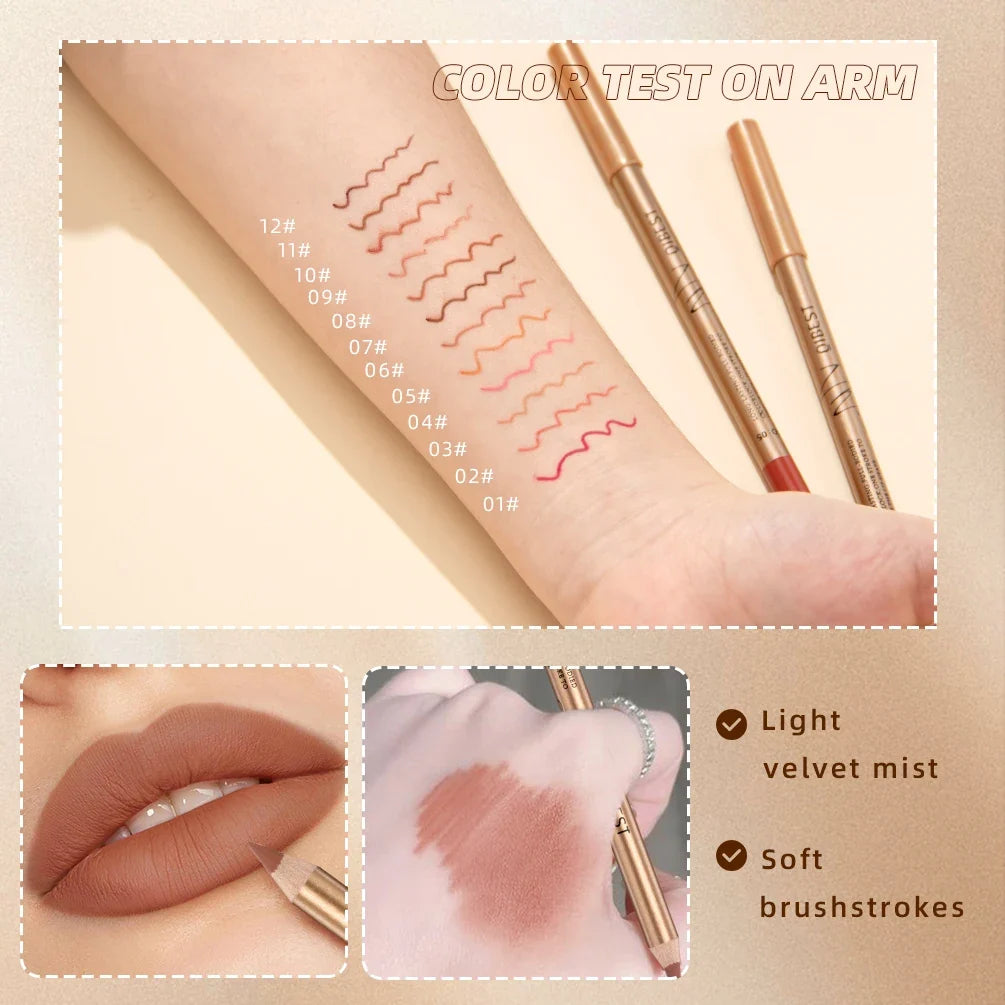 QIBEST 12-Color Matte Waterproof Lip Liner Pencil Set Lip Liner Set Qme
