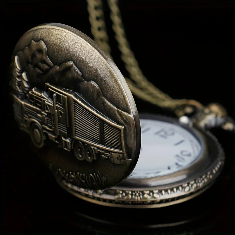 Bronze Truck Vintage Quartz Pocket Watch Necklace Pocket Watch Necklace Qme