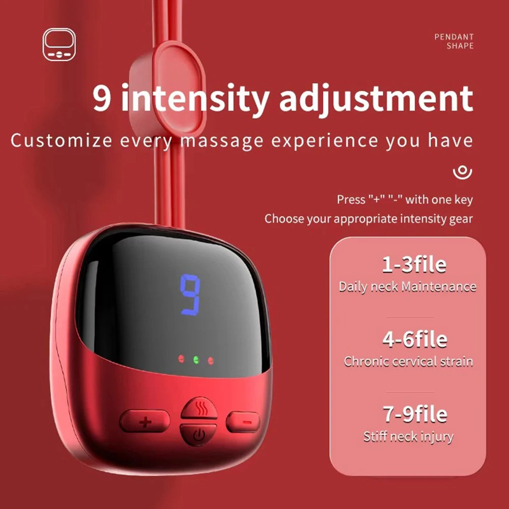 Vilnason Mini Hanging Neck Massager – Heat, 4 Modes, 9 Speeds Neck Massager Qst Red