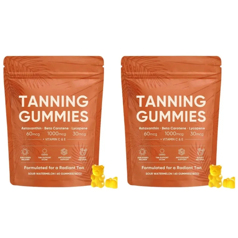 Tanning Gummies Sour Watermelon – 60ct Vegan Sugar-Free Tanning Supplement Gummies Qst 2 bags
