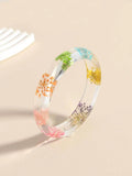 Vintage Flower Leaf Transparent Acrylic Wide Bangle Bracelet Bangle Bracelet Qme B 65mm