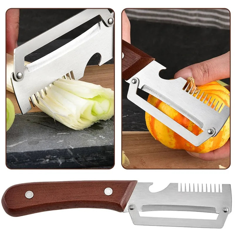 3-in-1 Stainless Steel Peeler with Wooden Handle | Qme Kitchen Peeler Tool Qme