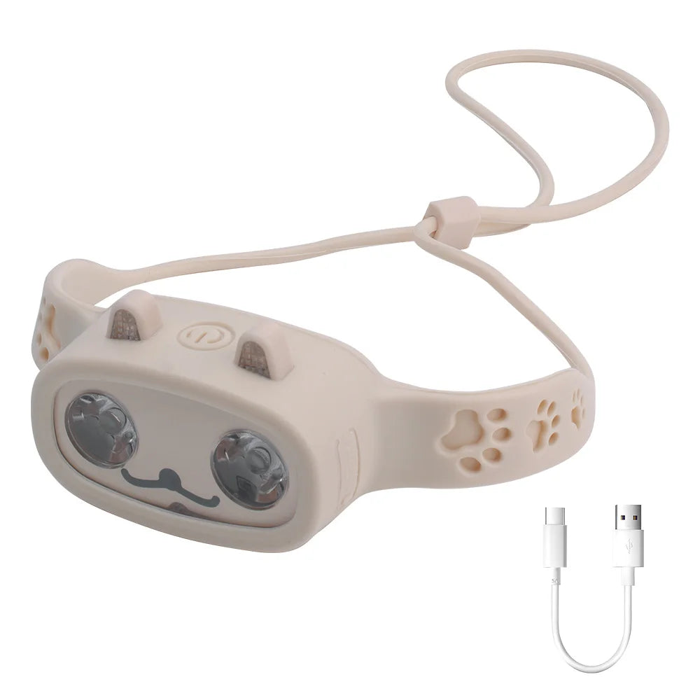 BORUiT Kids LED Headlamp USB Rechargeable 4-Mode Waterproof LED Headlamp Qst White