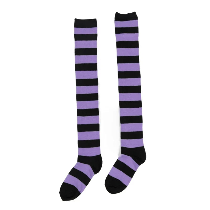 Women's Striped Over-the-Knee Long Socks – 18 Colors Over-the-Knee Socks Qme A3 One Size
