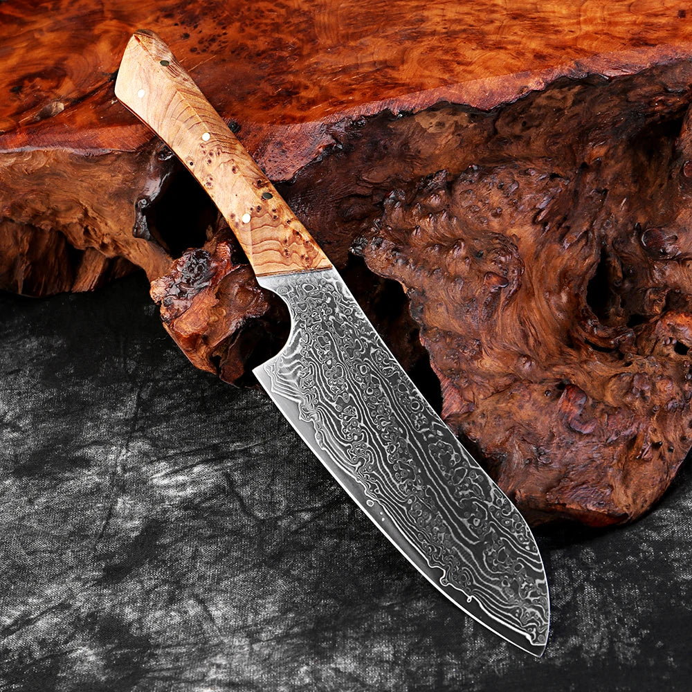 Xituo 5" Damascus Steel Santoku Knife – Full Tang Wooden Handle Santoku Kitchen Knife Qst