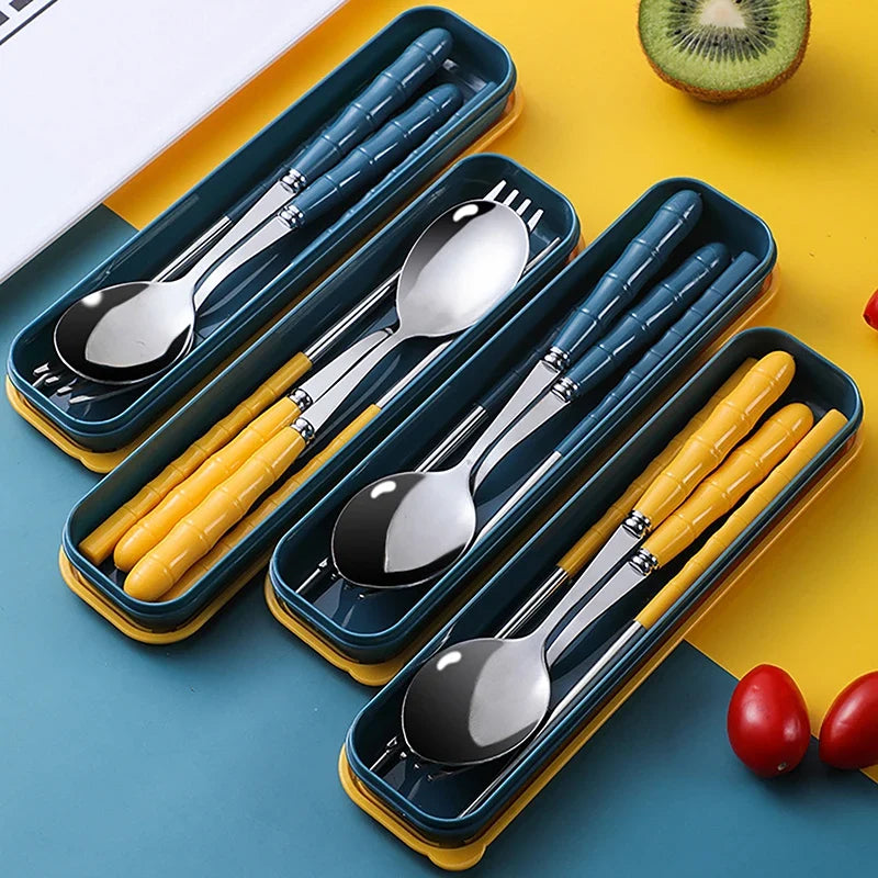 Stainless Steel Chopsticks Spoon Fork Set | Portable Tableware Portable Cutlery Set Qme