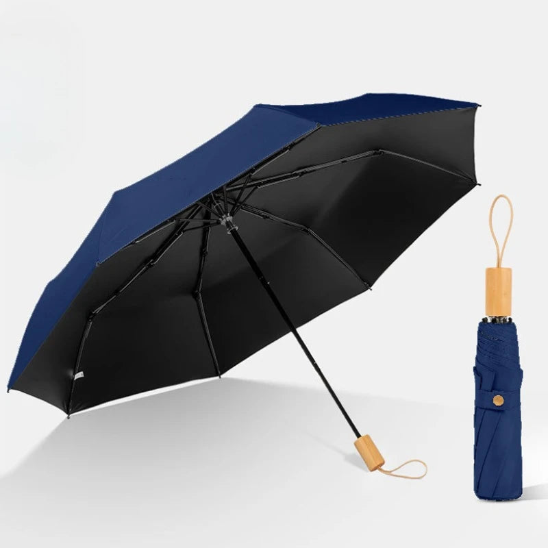Portable Travel Umbrella UPF50+ Wood Handle Wind Resistant Compact Travel Umbrella Qst