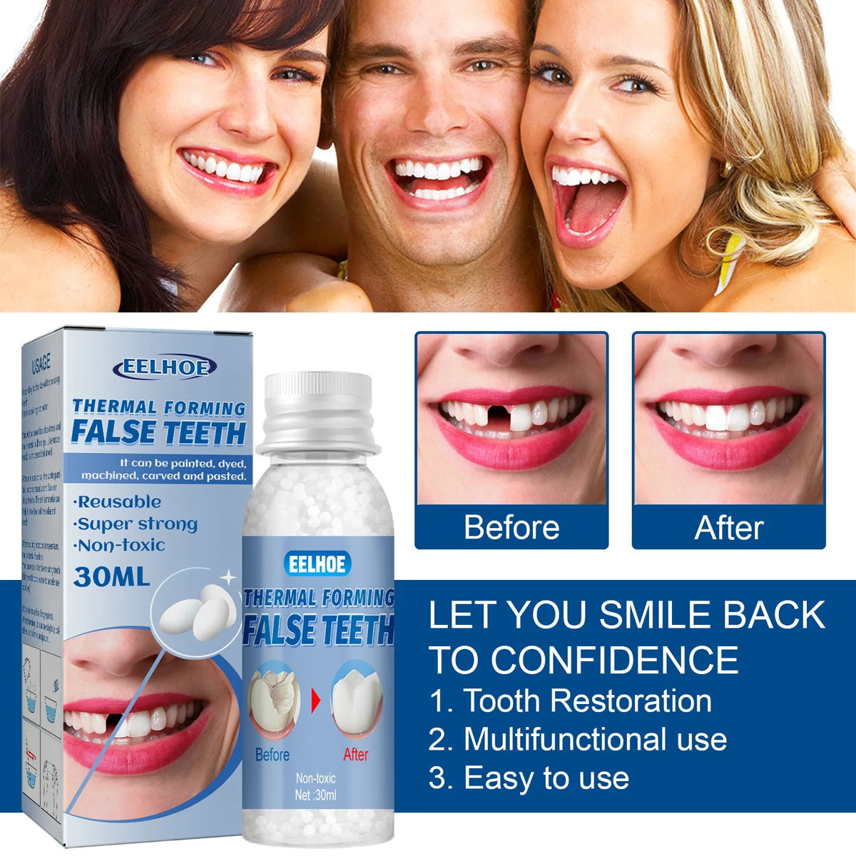EELHOE Moldable Resin False Teeth & Temp Filling Material Temporary Dental Kit Qst