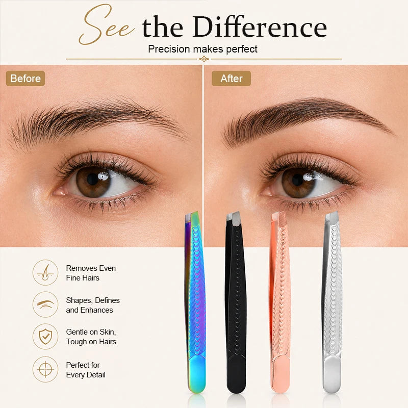 YOUNGCOME Slant Tip Eyebrow Tweezers – Stainless Steel Black Eyebrow Tweezers Qst