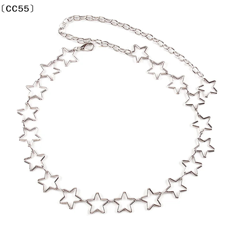 Star Metal Waist Chain Belt for Women – Gold & Silver Dress Belt Chain Waist Belt Qst