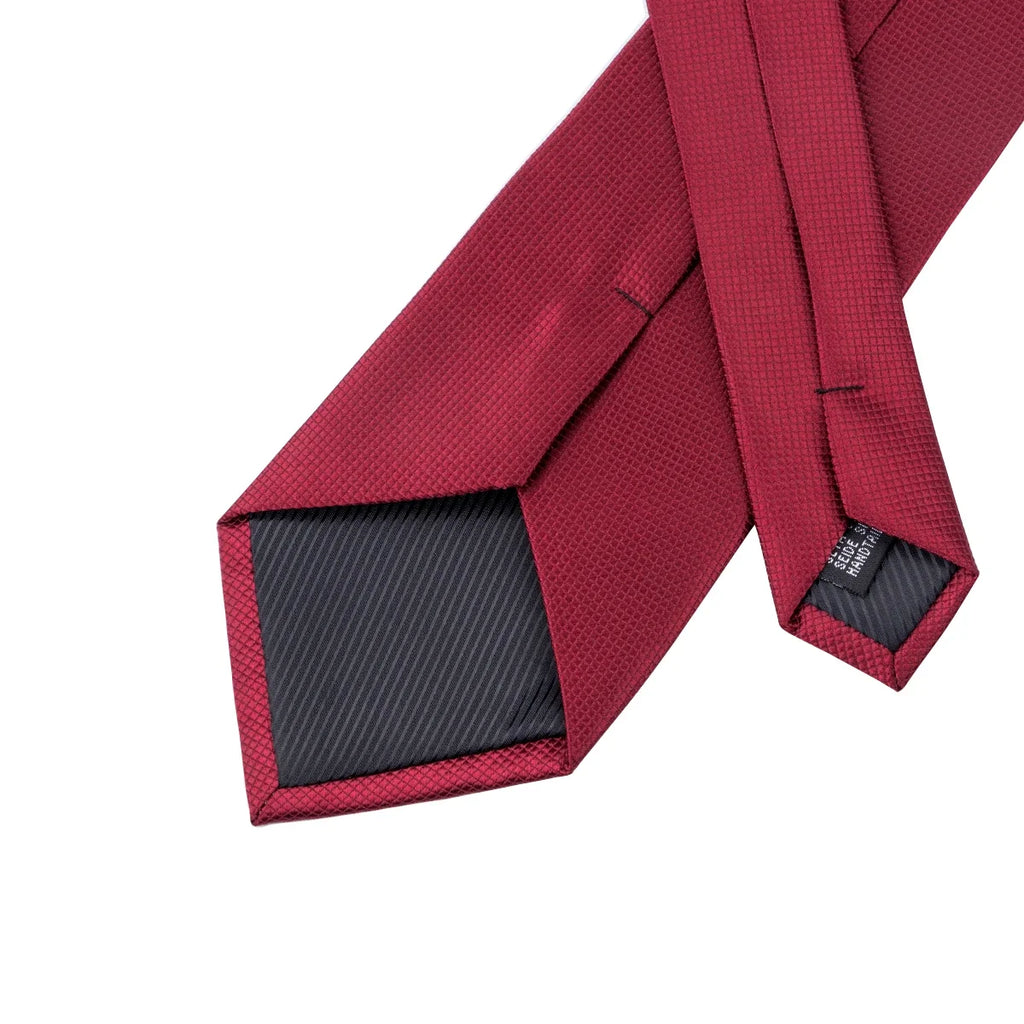 Burgundy Men's Necktie & Pocket Square Set | Wedding Tie Necktie & Pocket Square Qme
