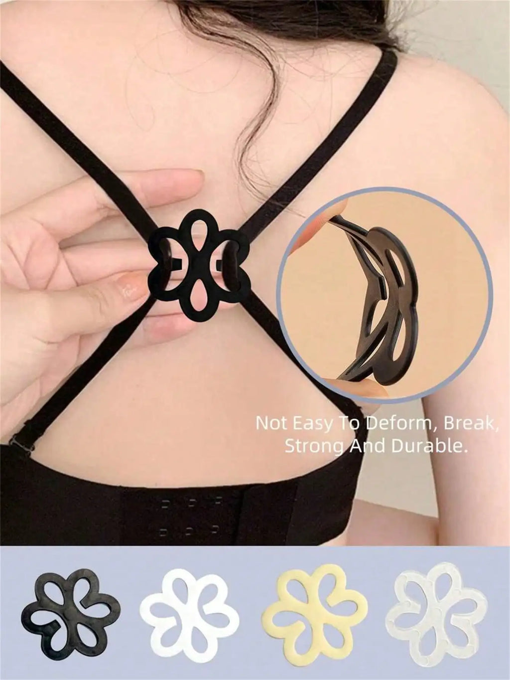 4-Pack Invisible Bra Buckles – Flower, Heart & Butterfly Bra Accessories Qme