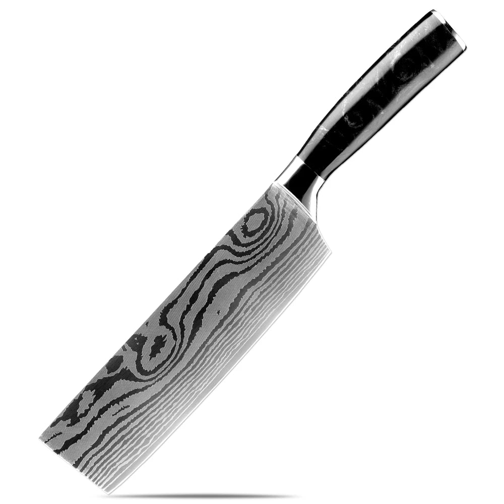 XITUO Japanese Knife Set – Damascus Pattern & Resin Handle Kitchen Knife Set Qst Nakiri Knife