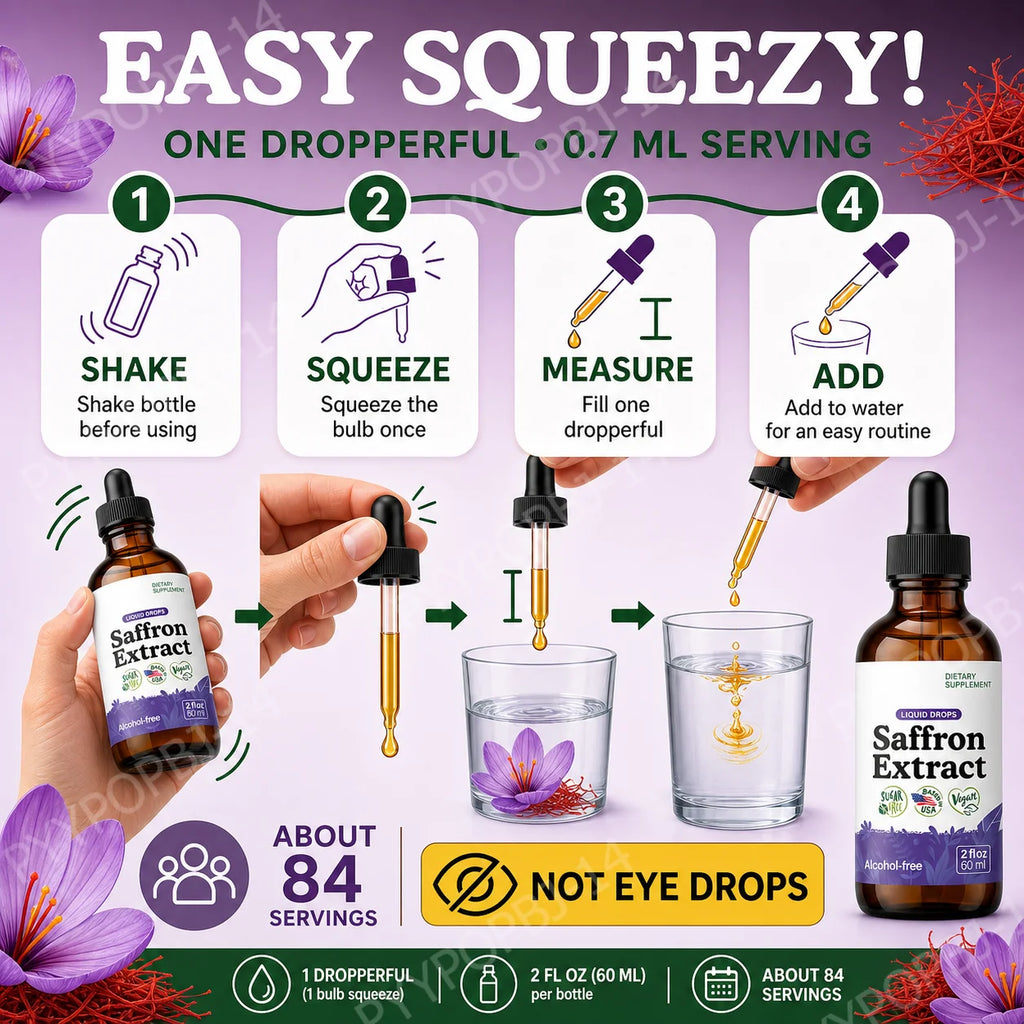 Organic Saffron Liquid Extract Drops – Vegan, Alcohol Free 60ml Herbal Liquid Supplement Qst