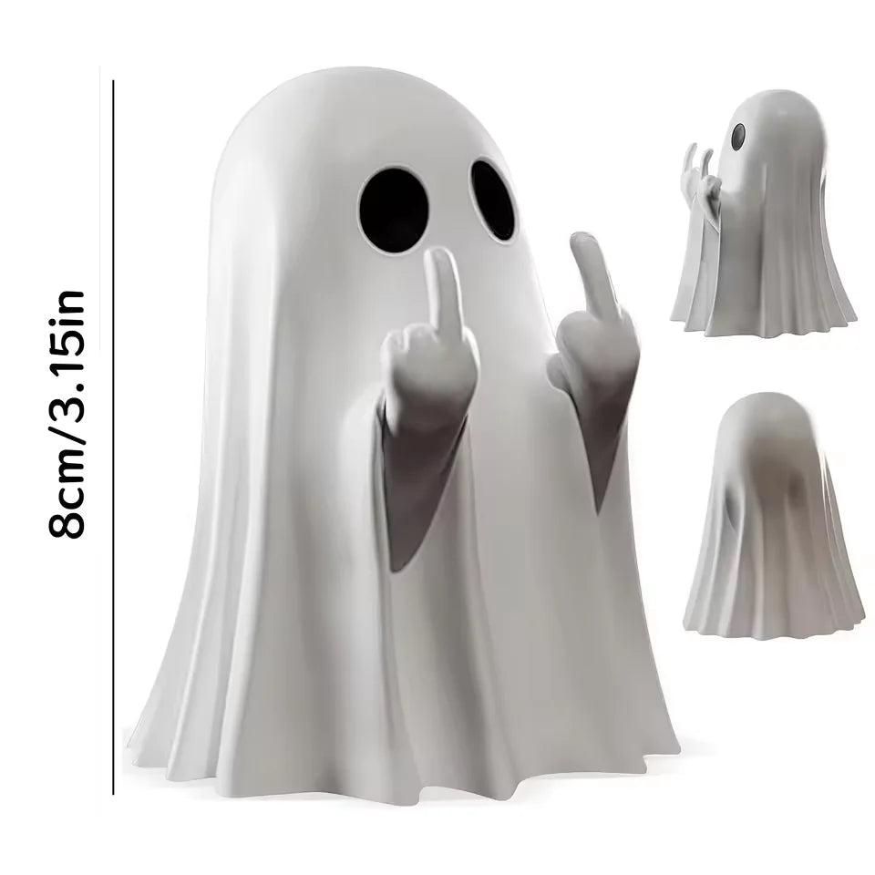 Halloween Middle Finger Ghost Resin Statue – Funny Table Decor Halloween Resin Statue Qst