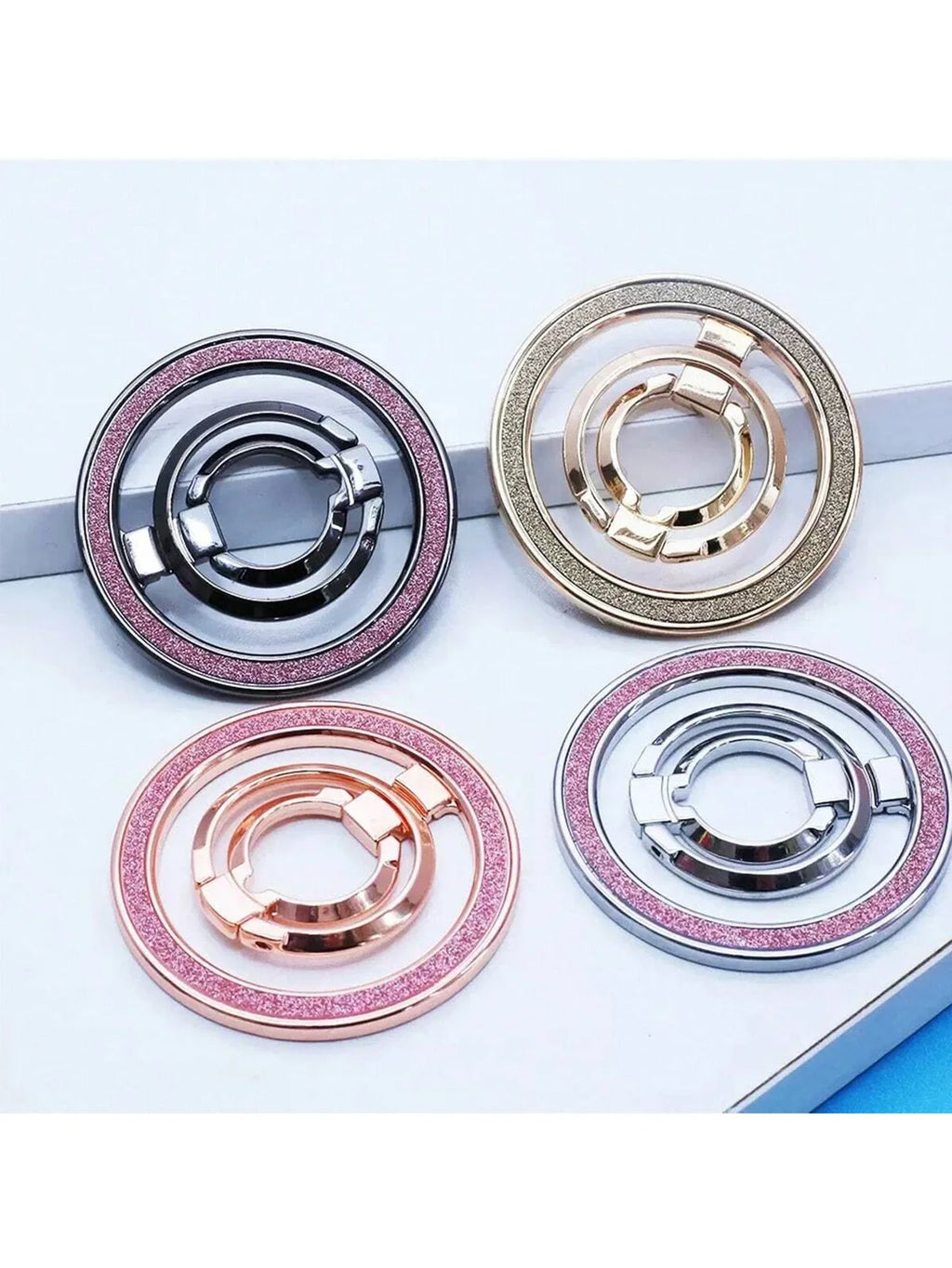Qme Double-Ring Magnetic Phone Holder Foldable Zinc Alloy Stand Magnetic Phone Stand Qme