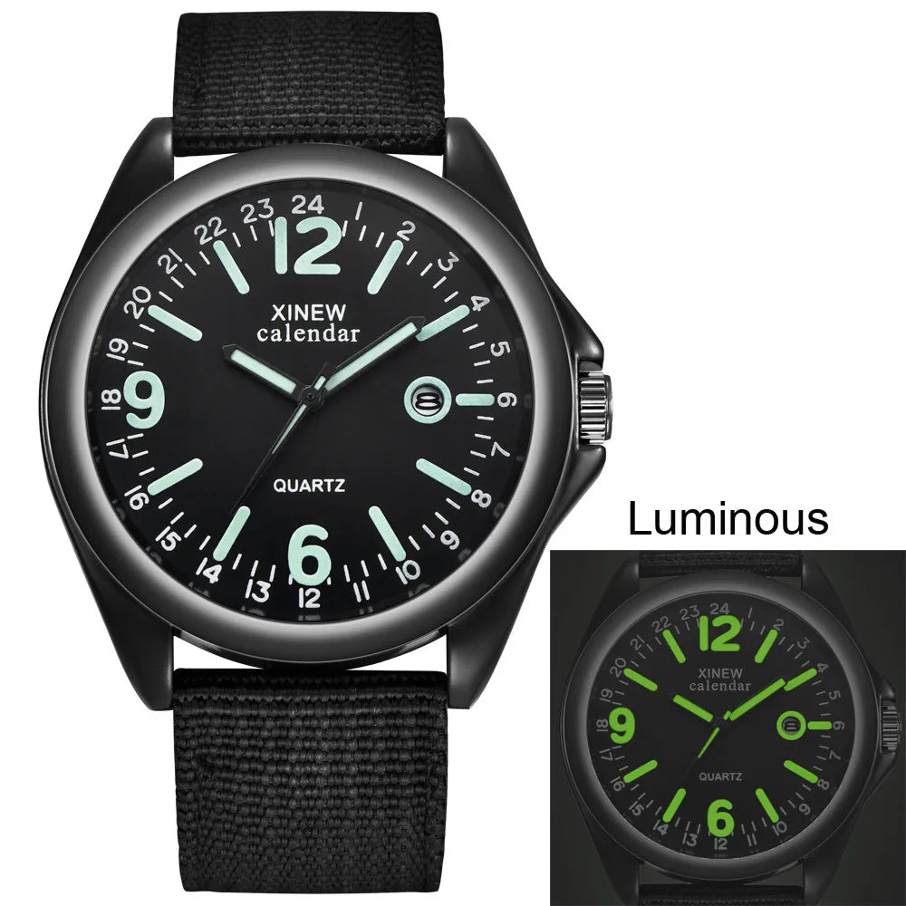 Men's Luminous Quartz Watch | Canvas Strap & Calendar Men's Quartz Watch Qme