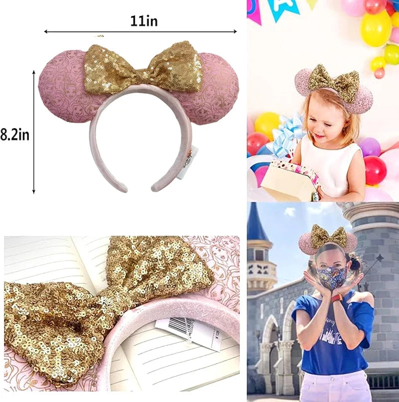 Pink Glitter Mouse Ears Bow Headband | Party & Cosplay Glitter Bow Headband Qme