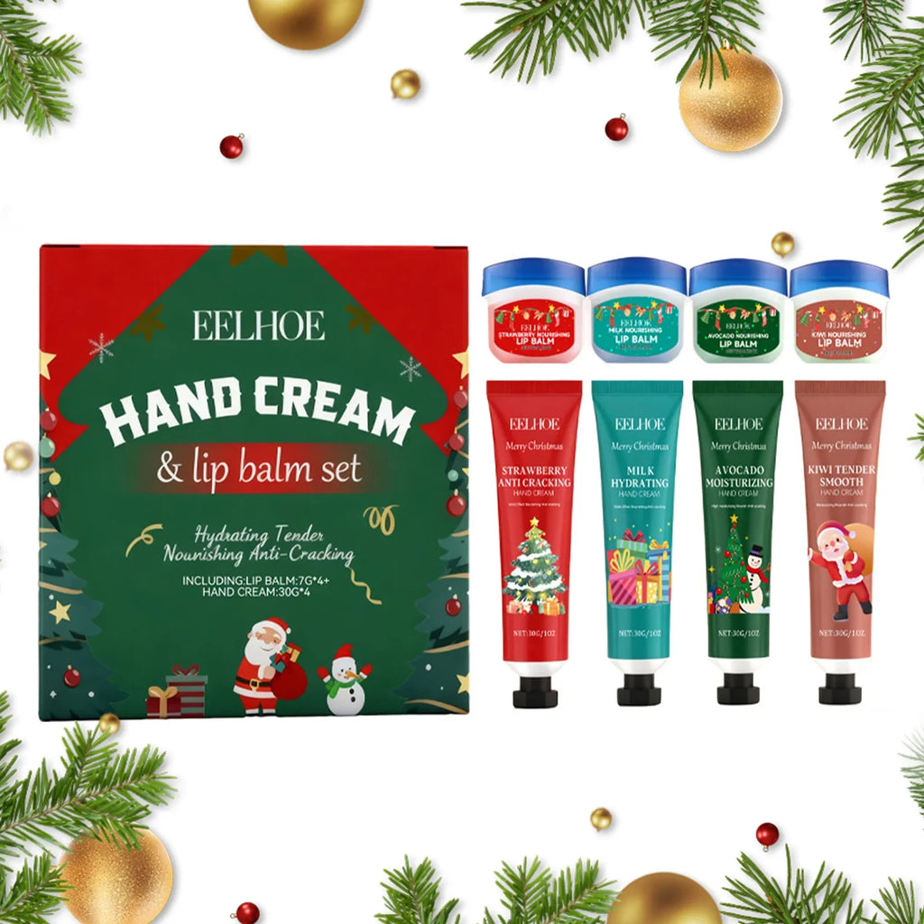 Christmas Hand Cream & Lip Balm Gift Box – Nourishing Set Holiday Beauty Gift Set Qme