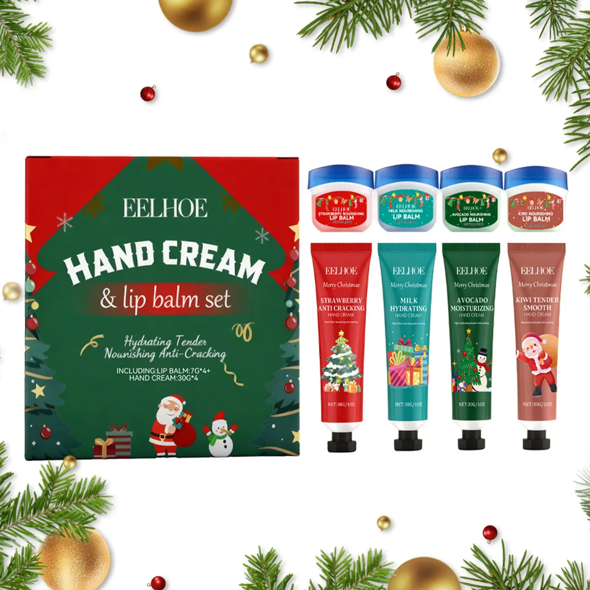Christmas Hand Cream & Lip Balm Gift Box – Nourishing Set Holiday Beauty Gift Set Qme
