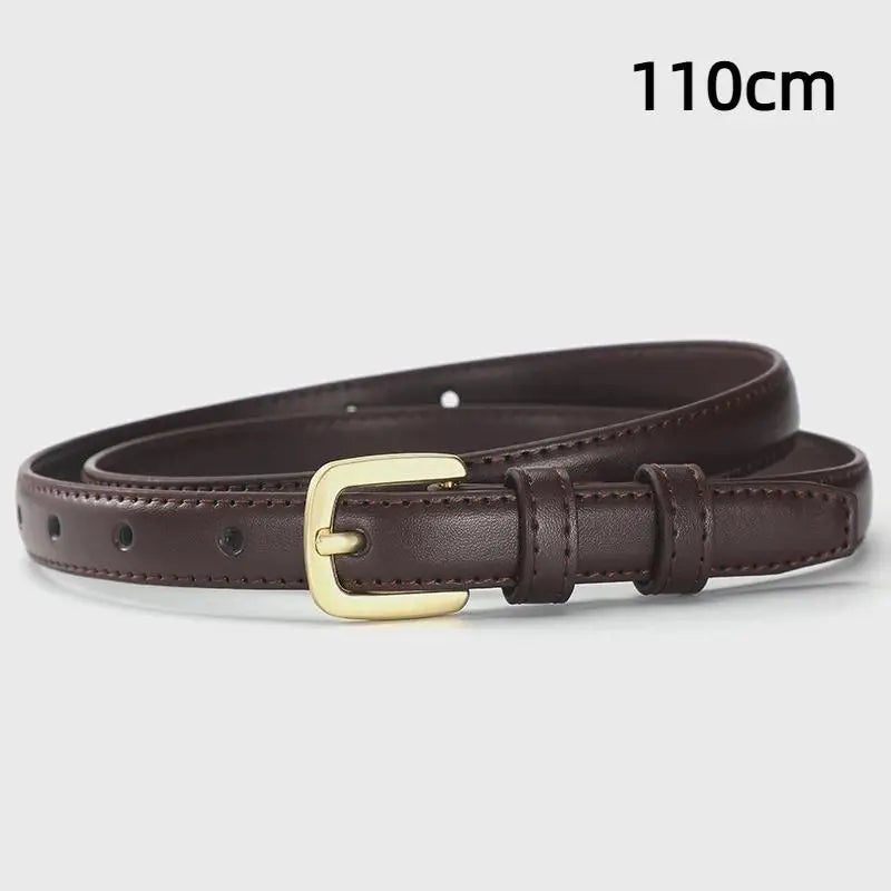 Women's 2cm PU Leather Belt – Slim Metal Buckle Western Style Women's Belt Qst Coffee2